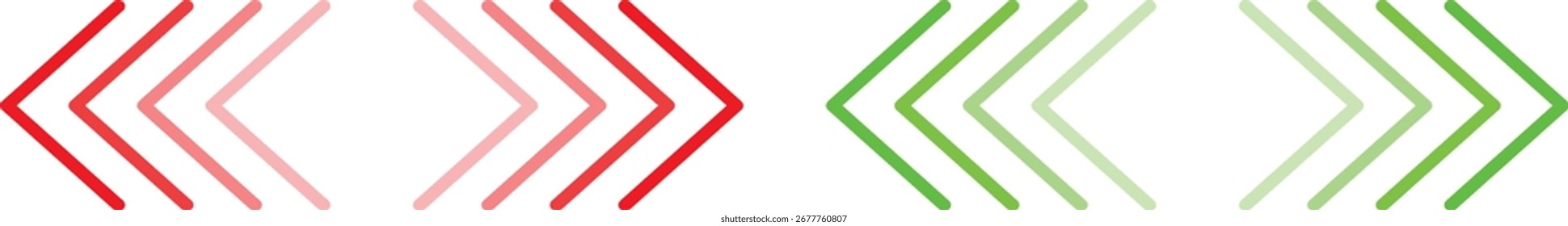 Flecha de desvanecimiento en rojo y verde que apunta a la izquierda y a la derecha