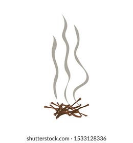 Fading camping campfire with firewood cartoon vector illustration isolated on white background. Smoke and ash from fire warning sign for fireproof posters and banners.