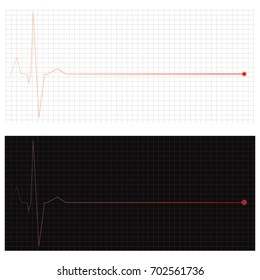 Fading cardiogram, cardiac arrest. Variants on a white and black background.