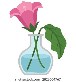 Fading flower in vase with foliage leaves botanical theme isolated vector illustration on white background