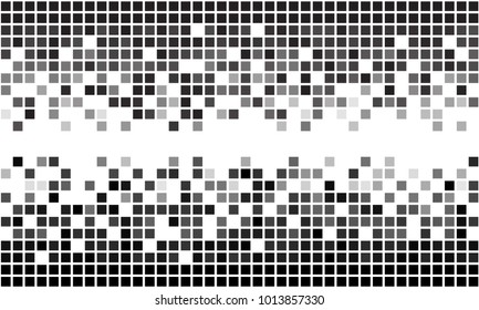 Fading greyscale border pixel pattern. Black and white pixel background. Vector illustration for your graphic design.