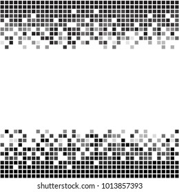 Fading greyscale border pixel pattern. Black and white pixel background. Vector illustration for your graphic design.