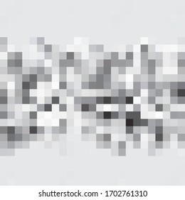 Fading greyscale border pixel pattern. Black and white pixel background. Vector illustration for your graphic design.