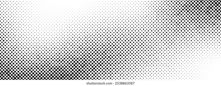 Fading halftone grungy background. Vanishing grain gritty textured wallpaper. Black white comic noise grit surface. Pixelated speckles, dots or particles overlay. Vector aged dirty sand backdrop cover