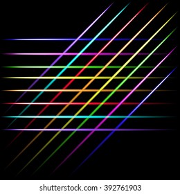 Fading laser neon crossing lines, black background