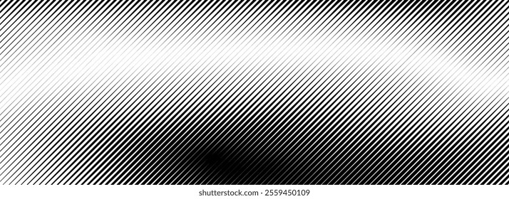 Fading lines gradient texture. Black diagonal stripes gradation background. Thin and thick vanish slanted pattern backdrop. Oblique parallel strokes wallpaper for overlay, print, cover, banner. Vector
