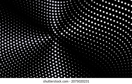 Fading pattern of solid circle dots. Wavy dotted background. 3d vector illustration with particles.