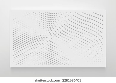 Fading pattern of solid circle dots. Wavy dotted background. 3d vector illustration with particles.