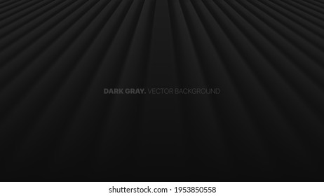 Fading Perspective Smooth Straight Lines In A Row 3D Vector Blurred Effect Dark Gray Abstract Background. Rendered Wall. Minimalistic Black Empty Space Abstract Wallpaper