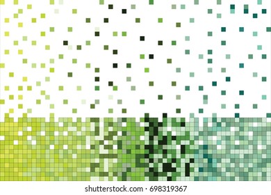 Fading pixel pattern. Green tones with white gradation pixelated background. Vector illustration for your graphic design.
