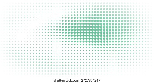 Fading polka dot background. Dotted halftone gradient texture. Repeated dots gradation pattern. green vanishing comic pop art overlay backdrop. Halftone raster effect wallpaper.