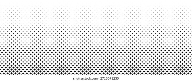 Fading stars shape gradient pattern. Abstract sparkles gradation background. Back and white spark halftone wallpaper for graphic design, poster, medical banner. Vector transition patern bg