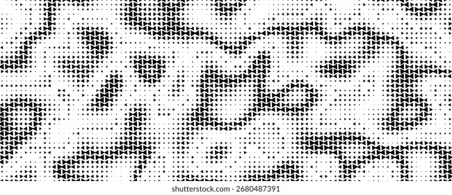Fading triangle halftone gradient. Abstract geometric background texture. Tech triangular halfton gradation pattern. Vanishing mosaic arrow wallpaper for poster, banner, booklet. Vector backdrop