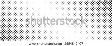 Fading triangle halftone texture gradient pattern. Abstract diagonal geometric background. Tech mosaic triangular halfton gradation. Vector vanishing corner arrow wallpaper for banner, booklet, poster