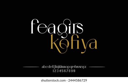 Faegirs kofiya is Elegant Font Uppercase Lowercase and Number. Classic Lettering Minimal Fashion Designs. Typography modern serif fonts regular decorative vintage concept. vector illustration