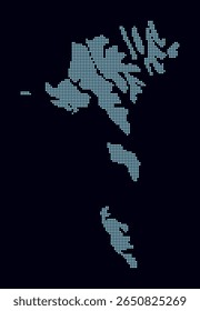 Faeroe Islands dotted map. Digital style map of the country on dark background. Faeroe Islands shape with circle dots. Colored dots style. Small size circles. Awesome vector illustration.