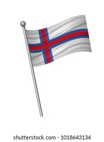 Faeroe Islands flag on the flagpole. Official colors and proportion correctly. waving of Faeroe Islands flag on flagpole, vector illustration isolate on white background.