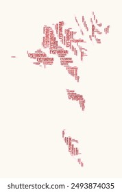 Faeroe Islands regions word cloud. Country logo design. Regions typography style vector image. Faeroe Islands colored text cloud. Awesome vector illustration.