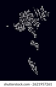 Faeroe Islands, shape of the country built of colored cells. Digital style map of the Faeroe Islands on a dark background. Small size rounded square blocks. Awesome vector illustration.