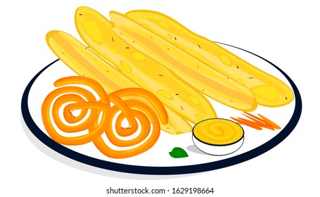 Fafda And Jalebi Indian Street Food Vector