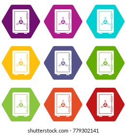 Fafe icon set many color hexahedron isolated on white vector illustration