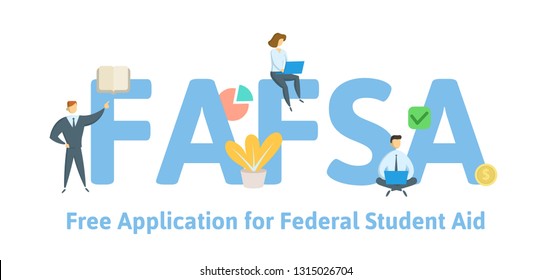 FAFSA, Free Application for Federal Student Aid. Concept with keywords, letters and icons. Colored flat vector illustration. Isolated on white background.