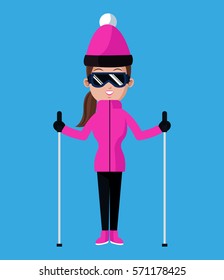 fahion girl ski winter sport glasses and hat