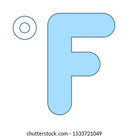 Icono de grado Fahrenheit. Línea Delgada Con Diseño De Relleno Azul. Ilustración vectorial.