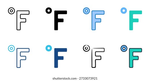 Fahrenheit icons set multiple style collection. Editable stroke 

