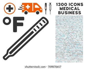 Fahrenheit Medical Thermometer grey vector icon with 1300 doctor commerce icons. Set style is flat bicolor light blue and gray pictograms.