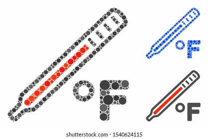 Fahrenheit medical thermometer mosaic of circle elements in different sizes and color tones, based on fahrenheit medical thermometer icon. Vector circle elements are grouped into blue composition.