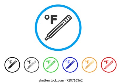 Fahrenheit Medical Thermometer rounded icon. Style is a flat Fahrenheit medical thermometer gray symbol inside light blue circle with black, gray, green, blue, red, orange color versions.