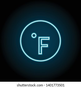 fahrenheit neon icon. Simple thin line, outline vector of Weather icons for UI and UX, website or mobile application on dark blue gradient background