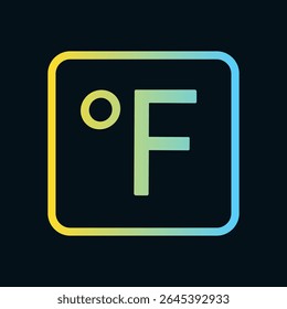 Fahrenheit symbol radiating warmth cool blue fading. Icon symbol illustration
