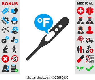 Fahrenheit Temperature vector icon. Style is bicolor flat symbol, blue and gray colors, rounded angles, white background.