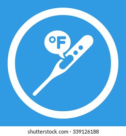 Fahrenheit Temperature vector icon. Style is flat rounded symbol, white color, rounded angles, blue background.