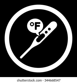 Fahrenheit Temperature vector icon. Style is flat rounded symbol, white color, rounded angles, black background.