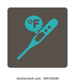 Fahrenheit Temperature vector icon. Style is flat rounded square button, cyan and grey colors, white background.