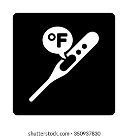 Fahrenheit Temperature vector icon. Style is flat rounded square button, white and black colors, white background.