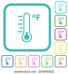 Fahrenheit thermometer cold temperature vivid colored flat icons in curved borders on white background