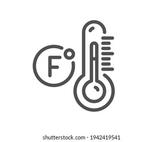 Fahrenheit thermometer line icon. Temperature diagnostic sign. Fever measuring symbol. Quality design element. Linear style fahrenheit thermometer icon. Editable stroke. Vector