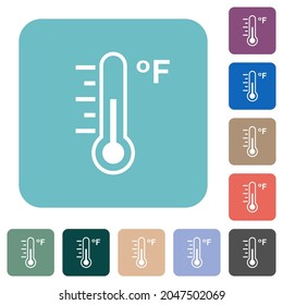 Termómetro Fahrenheit temperatura media iconos planos blancos en fondo cuadrado redondeado de color