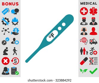Fahrenheit Thermometer vector icon. Style is bicolor flat symbol, soft blue colors, rounded angles, white background.