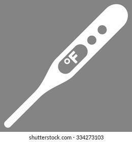Fahrenheit Thermometer vector icon. Style is flat symbol, white color, rounded angles, gray background.