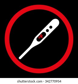 Fahrenheit Thermometer vector icon. Style is bicolor flat rounded symbol, red and white colors, rounded angles, black background.
