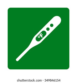 Fahrenheit Thermometer vector icon. Style is flat rounded square button, white and green colors, white background.