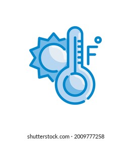 Ilustración de estilo de icono azul vectorial Fahrenheit. Símbolo de archivo EPS 10