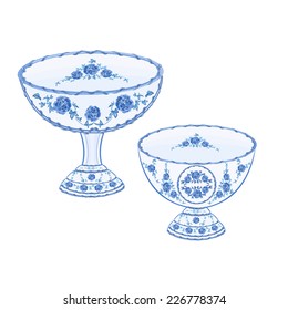 Faience cups decoration ceramic porcelain vector illustration