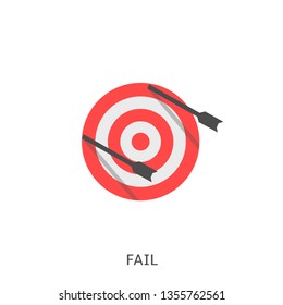 Fail. Arrows with miss archery target, Vector illustration