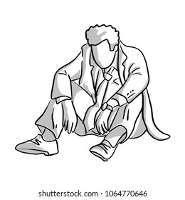 fail businessman sitting on the ground vector illustration sketch hand drawn with black lines isolated on white background